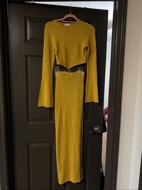 Meshki Mustard Yellow Knit Two-Piece Maxi Dress